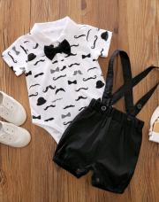 Ensemble body moustache short , taille 80