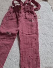 Pantalon bretelles  vieux rose TAO 23mois