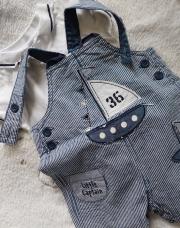 Ensemble 2pièces t 18mois salopette short lignes tshirt blanc 
