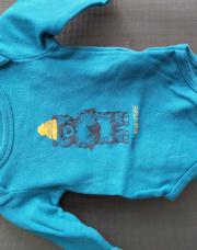 Body manches longues bleu turquoise ourson bonnet 62 cm 