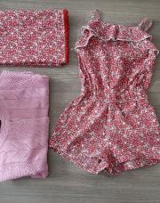 Ensemble combinaison short +gilet+ foulard