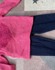 Ensemble 80 jeans pull laine rose cœur 