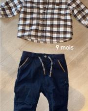 Ensemble pantalon + veste  chemise taille 9 mois  