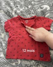 TEE shirt manche courte rouge neuf 12 mois