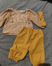 6mois - ensemble jaune chemisier + pantalon + bandeau cheveux 