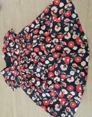 Robe marine fleurie rouge