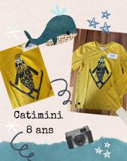 Ts Catimini 8 ans jaune motif morse NEUF