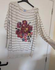 Pull blanc lig. dor. fle XXL