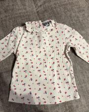 Tee-shirt avec col et longues manches couleur blanc fleuri rose et bleu tao 12 mois 