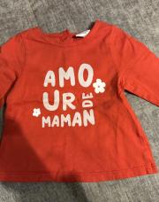 Tee-shirt longues manches rouge-orange (amour de maman) tao 3 mois