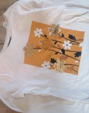 Tshirt longues manches - blanc à fleurs jaunes - 128