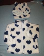 Veste moumoute blanche à coeur bleu avec cagoule oreille d'ours taille 12 Mois TAO