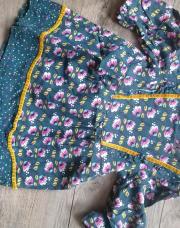 Robe bleue/verte à fleurs roses et lignes jaune moutarde - 71