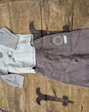 Ensemble t shirt blanc a manche ligné ours et pantalon orchestra 6m