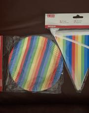 NEUF (PA: 1,78€) 6 assiettes+banderoles lignées 