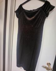 Robe de cocktail velour noir liseré strass multicouleurs EDC