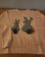 Pull rose reliefs lapins Peace n'love