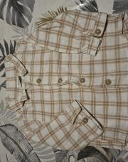 Chemise tape à l'œil à carreaux blancs et beiges 6 mois 