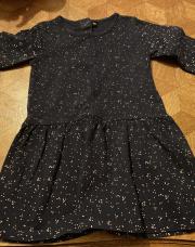 Robe longues manches bleue marine pois rose / 18 mois 