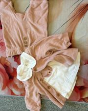 Ensemble vieux rose gilet-blouse-pantalon orchestra 1 mois