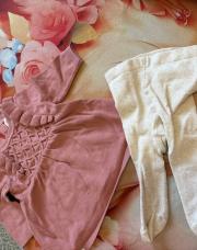 Robe vieux rose + collant beige 1 mois