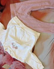 Ensemble pull blanc fleur + legging rose 9 mois