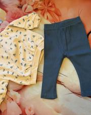 Ensemble pull vieux rose myrtille + legging myrtille 9 mois