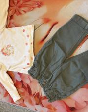 Ensemble jeans kaki + pull licorne blanc 9 mois