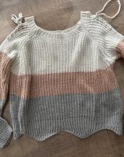 Pull blanc rose et gris TU