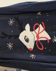 Pull de Noël marine et renne blanc T50