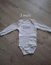  Body manches longues 3 mois blanc