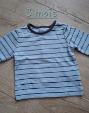 Pull 3 mois bleu ciel rayé 