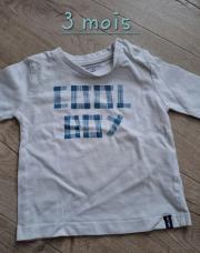 T-shirt manches longues 3 mois blanc et bleu