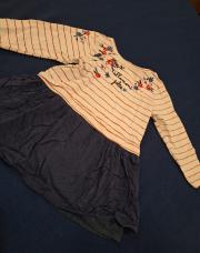 Robe marinière et bleue marine fleurie mots d'enfants 18-24m