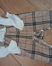 Combinaison salopette à carreaux, beige et blanc 