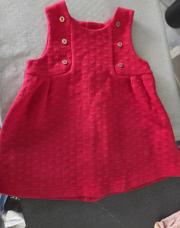Robe rouge hiver bretelles épaisses pois dans tissu - Obaibi - 9 mois