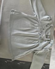 Blouse large bleu/vert col rond fleuri blanc - C&A - 6 à 9 mois - 74 cm