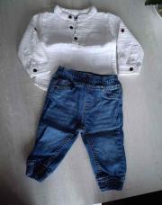 Ensemble chemise blanche jeans Bub'l 6 mois