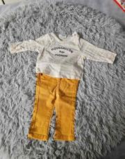 Ensemble 2 pièces Garçon Sous pull ligne jaune Moussaillon + pantalon jaune moutarde, taille 3 mois