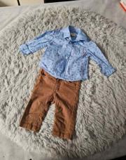 Ensemble 2 pièces Garçon Chemise bleu + pantalon orange/brun , taille 62