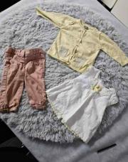 Ensemble 3 pièces Fille TAO, Gilet jaune/vert + Blouse blanche jaune/vert + Pantalon , taille 6 mois