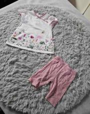 Ensemble 2 pièces Fille, Legging rose blanc + blouse papillon, taille 6 mois