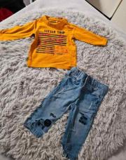 Ensemble 2 pièces Garçon Orchestra, Sous pull jaune Little + jeans bleu clair lion, taille 6 mois