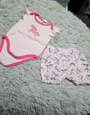 Ensemble 2 pièces Fille BUL'B, Body rose licorne + short licorne, taille 6-9 mois 