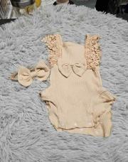 Ensemble 2 pièces Fille SHEIN, Body noeud beige + bandeau noeud, taille 6-9 mois