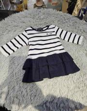 Ensemble 1 pièce Fille , Robe longue manche marine et blanche à ligne LA MER, taille 9 mois
