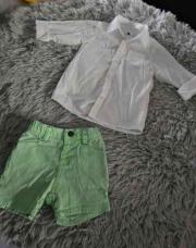 Ensemble 2 pièces Garçon GRAINDEBLE, 1 chemise blanche longue/ courte + 1 short vert menthe, taille 12 mois