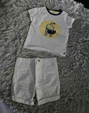 Ensemble 2 pièces Garçon OBAIBI, 1 T-shirt blanc jaune rhino + 1 short blanc, taille 12 mois