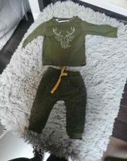 Ensemble 2 pièces Garçon JBC, Sous pull et pantalon vert foncé, taille 68 cm