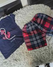 Ensemble 2 pièces Garçon, T-shirt bleu foncé encre rouge + short bleu blanc rouge, taille 12 mois